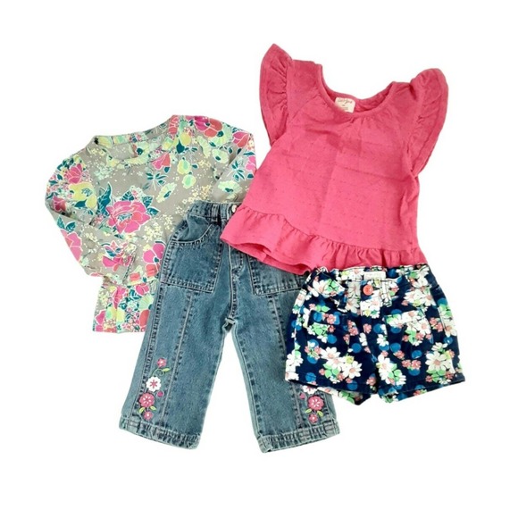 Genuine Baby Other - Baby Girls 18 Month Spring Floral 4pc Clothing Lot Peplum Top Embroidered Jeans
